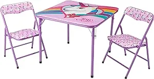 Nickelodeon Jojo Siwa 3 Piece Table & Chair Set with 2 Folding Chairs and 1 Table, Ages 3+, Purple Painted Metal Frame