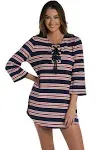 La Blanca Sailor Striped Lace-Up Cover-Up Tunic - S