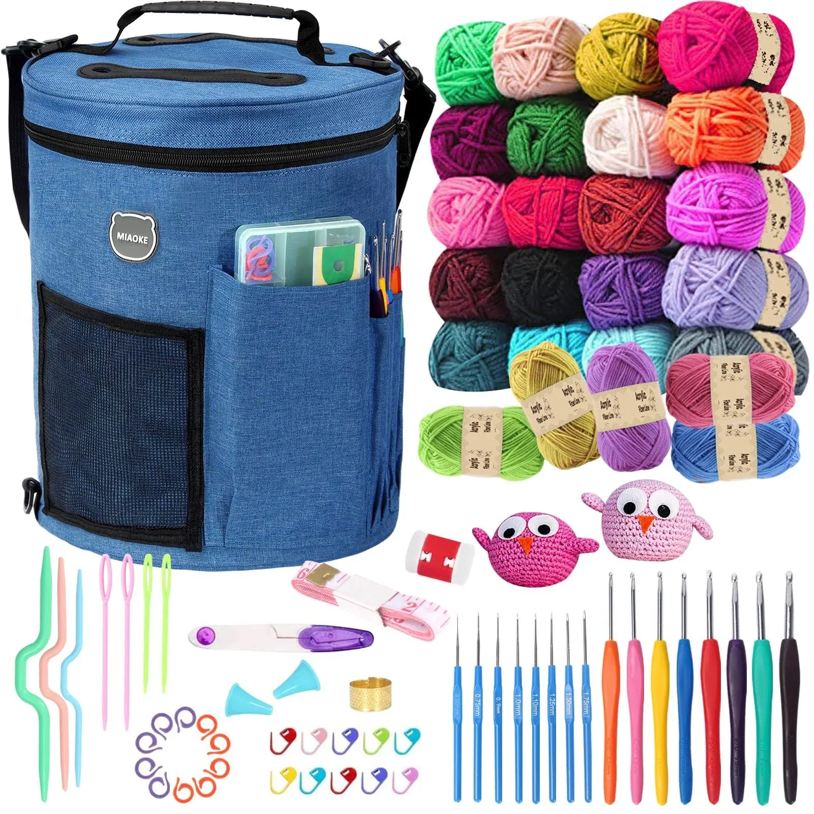 MIAOKE 79pc Crochet Kit, Large Knitting Bag Yarn Storage Organizer, Kn