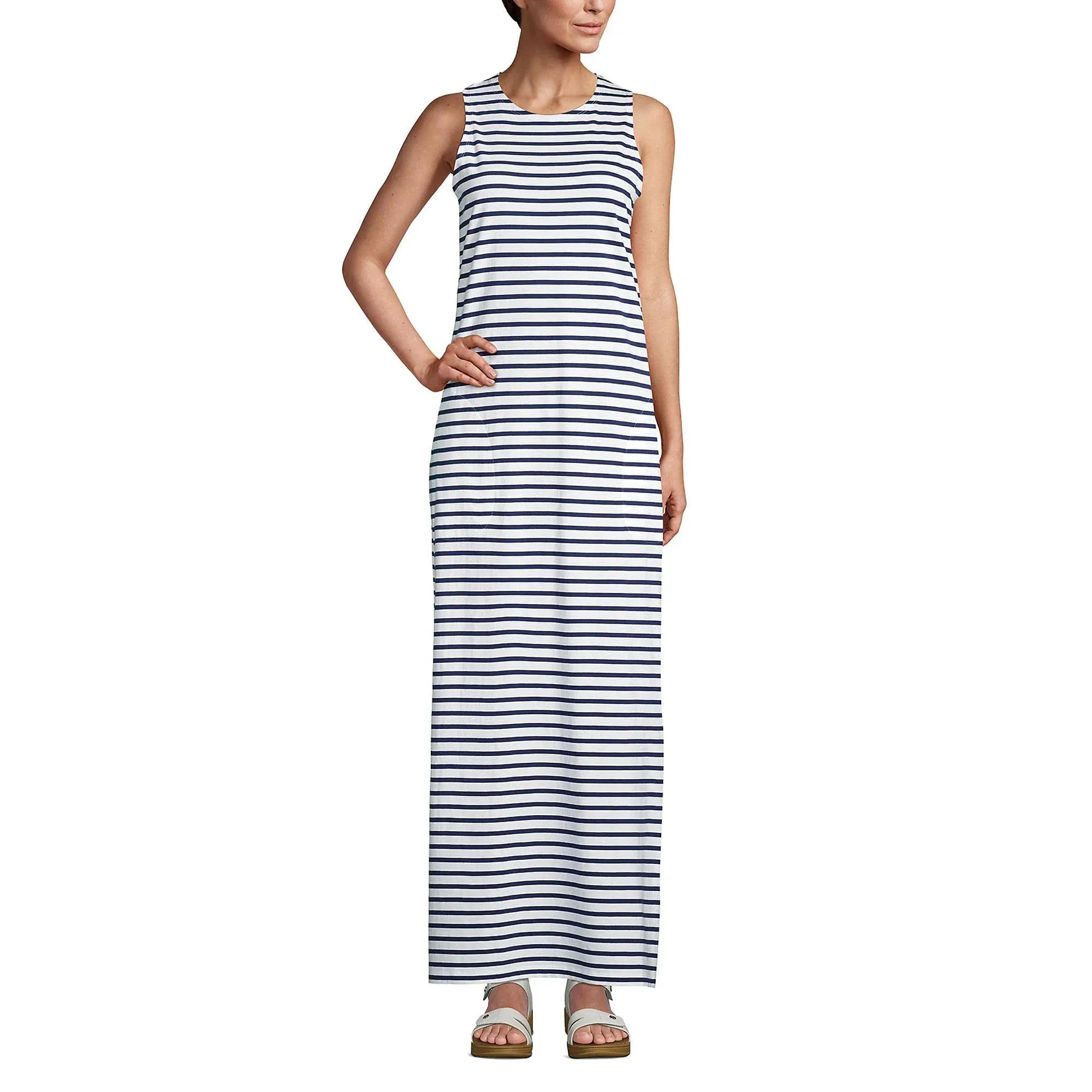 Lands' End Women's Cotton Jersey Sleeveless Swim Cover-Up Maxi Dress