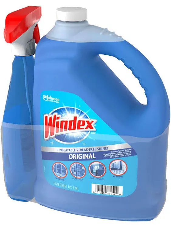 Windex Glass & Multi-Surface Cleaner, 128 Oz Bottle, Case Of 4