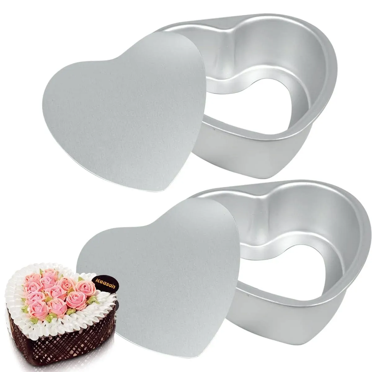 Heart Cake Pan 8 inch Nonstick Heart Shaped Cake Pan Removable Bottom Deep Mo...