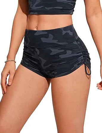 CRZ Yoga Womens Swim Shorts - High Waisted Bathing Suit Bottoms Adjustable Ruched Side Board Shorts Swimsuit Boy Shorts