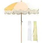 LAGarden 6Ft Fringe Patio Umbrella Vintage 50/60s Outdoor Yellow,Model: PS6-01