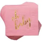 100 Pcs "Oh Baby" Pink Napkins - Girl Baby Shower - 3-Ply