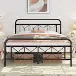 Metal Platform Bed Frame Mattress Foundation with Diamond Pattern Hea