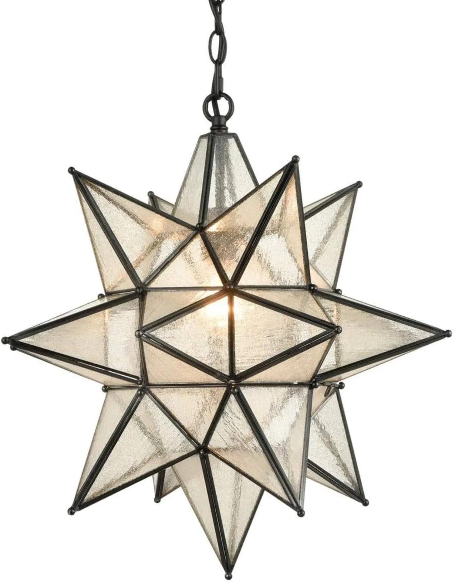 DIRYZON EUL 20 Inch Modern Moravian Star Pendant Lighting Seeded Glass Light on Chain