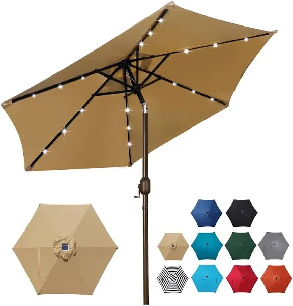 Blissun 7.5 ft Solar Umbrella, 18 LED Lighted Patio Umbrella, Table Market Um...