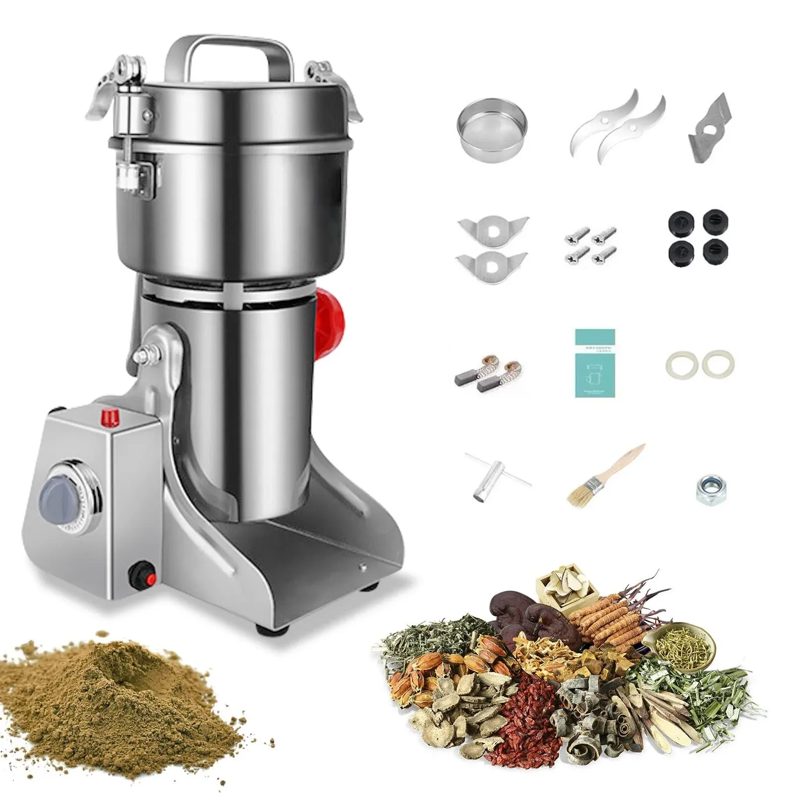 800g Electric Grain Grinder 3000W Stainless Steel Pulverizer Swing Type