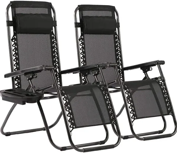 Gravity Chairs Set of 2 Patio Adjustable Reclining Folding Chairs w/ Pillow