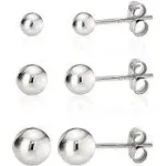 Ball Stud Earrings Silver Sterling Polished Round Ball Three Pair Sets for Women Hypoallergenic, Women's, Size: One Size