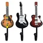 KUNGYO Vintage Guitar Shaped Decorative Hooks Rack Hangers for Hanging Clothes Coats Towels Keys Hats Metal Resin Hooks Wall Mounted Heavy Duty (3-Pack) (Guitar Hook-B)