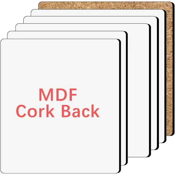 5 Pack Sublimation MDF Blanks with Cork Back White MDF Board 1/8 inch Thick S...