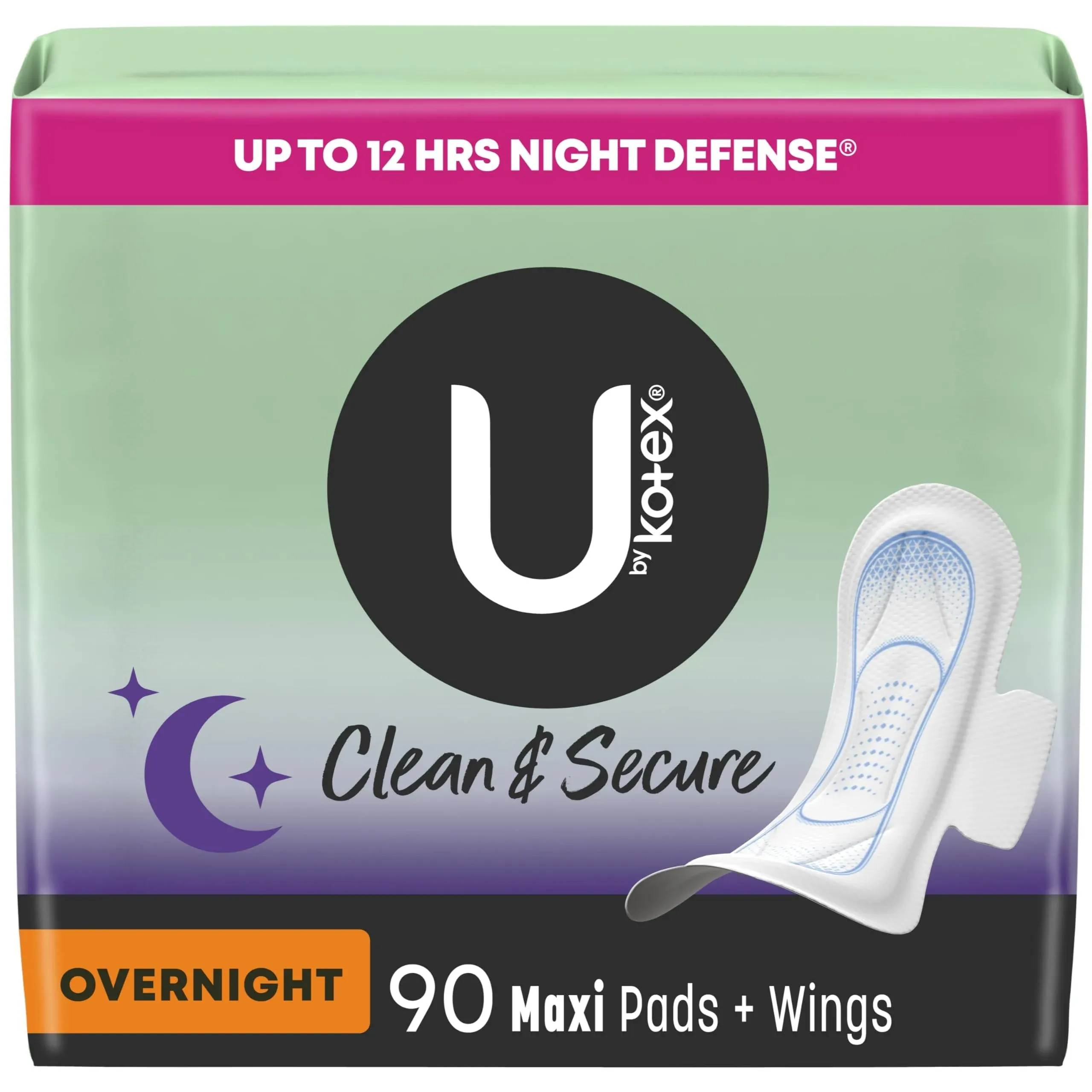  Clean &amp; Secure Overnights Count (3 Packs of 30) (Packaging May 90 Maxi Pad