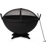 Ash &amp; Ember 32&#034; Hemisphere Fire Pit with Screen and Poker, Cast Iron High-Temper