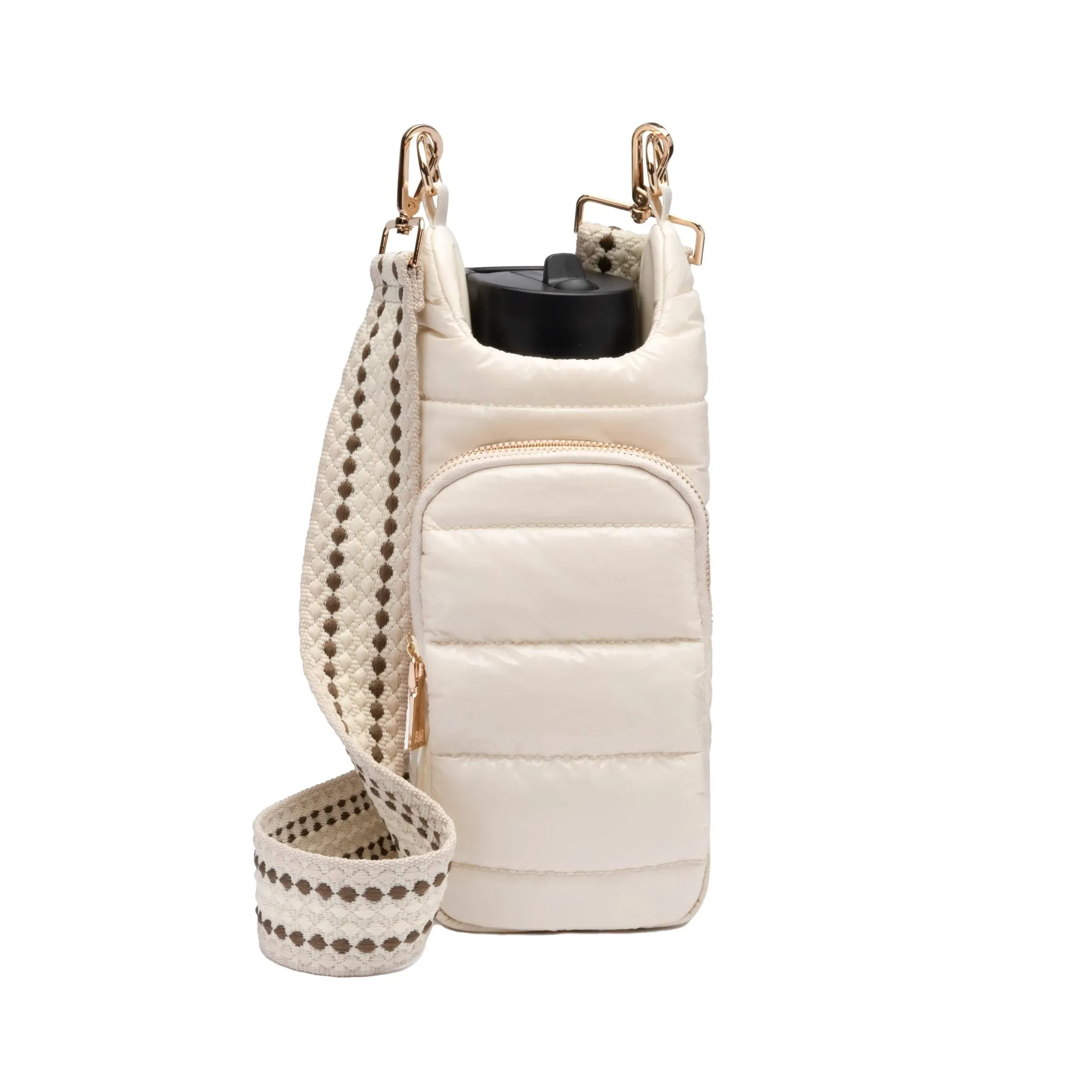 HydroBag Crossbody Water Bottle Bag Ivory Glossy w/Light Pattered Strap