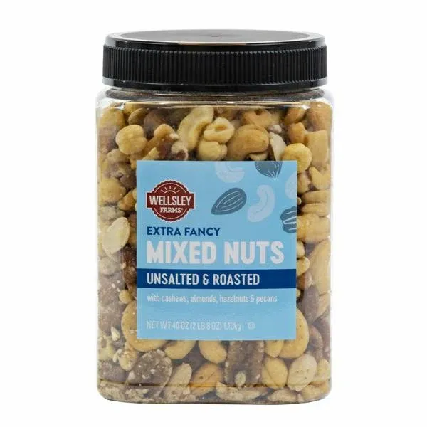 Wellsley Farms Roasted Unsalted Fancy Mixed Nuts, 40 oz