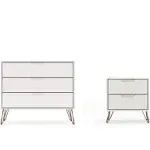 Manhattan Comfort 104GMC8 Rockefeller Mic Century- Modern Dresser and Nightstand with Drawers- Set of 2 in Off White