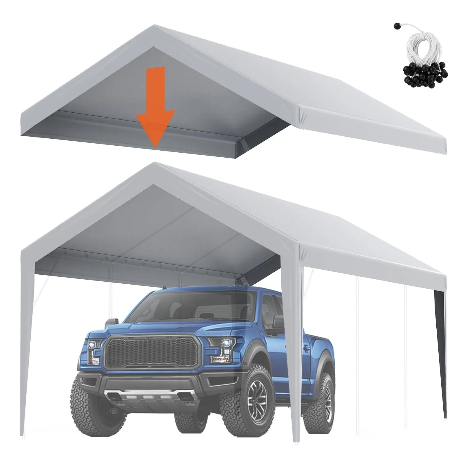 VEVOR 10 x 20 ft. Carport Replacement Canopy Cover Gray