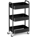 CAXXA 3-Tier Rolling Metal Storage Organizer - Mobile Utility Cart, Kitchen Cart with Caster Wheels (Black)