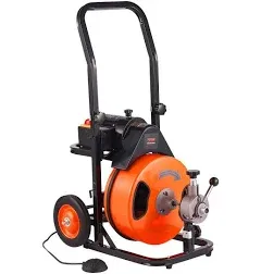 VEVOR Drain Cleaner Machine 75ft x 1/2Inch, Auto Feed Sewer Snake Auger with 4 Cutter & Air-Activated Foot Switch for 1" to 4" Pipes, Orange, Black