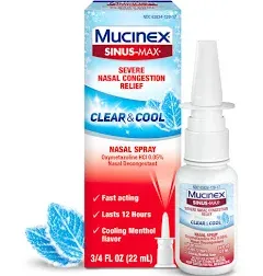 Mucinex Sinus-Max Clear &amp; Cool Nasal Decongestant Spray, 0.75 Ounces each