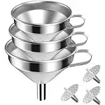 Large Funnels 3 Pack Set, Metal Stainless Steel Funnels with 3 Pack Removable...