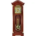 Bedford Clock Collection Antique Cherry Oak Finish Chiming Wall Clock with Roman Numerals, 33.25" L