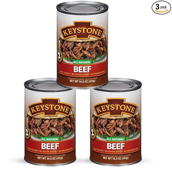 Keystone Meats All Natural Canned Beef 14.5 Oz Long Term Emergency Survival Food Canned Meat | Fully Cooked Ready to Eat | Gluten Free Pack of 3