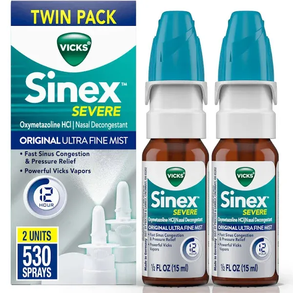 Vicks Sinex SEVERE Nasal Spray Original Ultra Fine Mist, 2-Pack, 0.5 FL