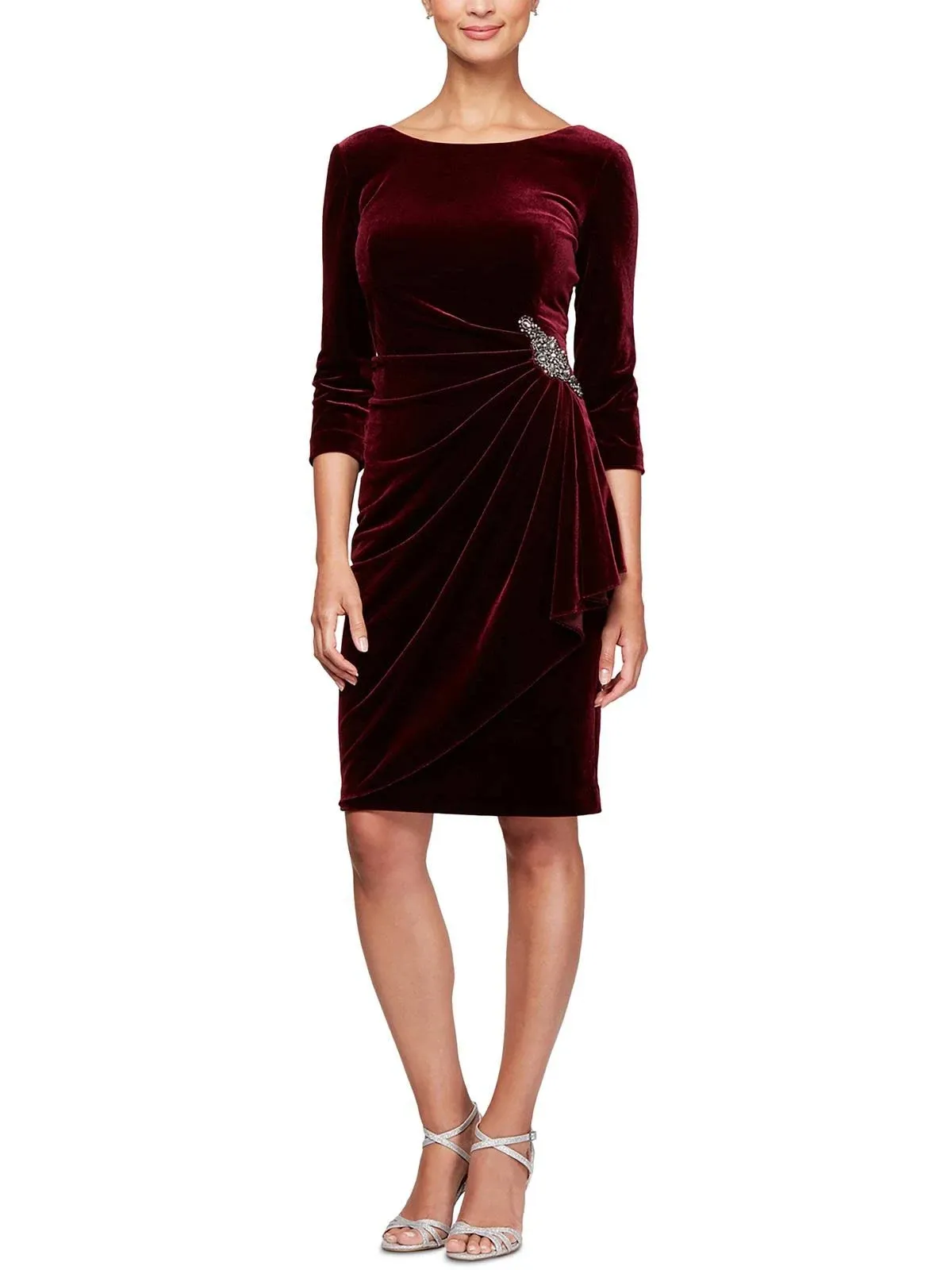 Womens Velvet Knee Cocktail and Party Dress