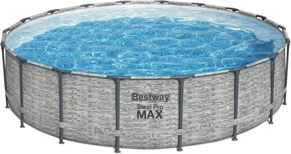 Bestway Steel Pro MAX 18’ x 48” Round Above Ground Pool Set | Frame Swmiming Pool Features Realistic Stone Print Liner | Includes 1500gal Filter Pump, 48" Ladder and 18' Pool Cover