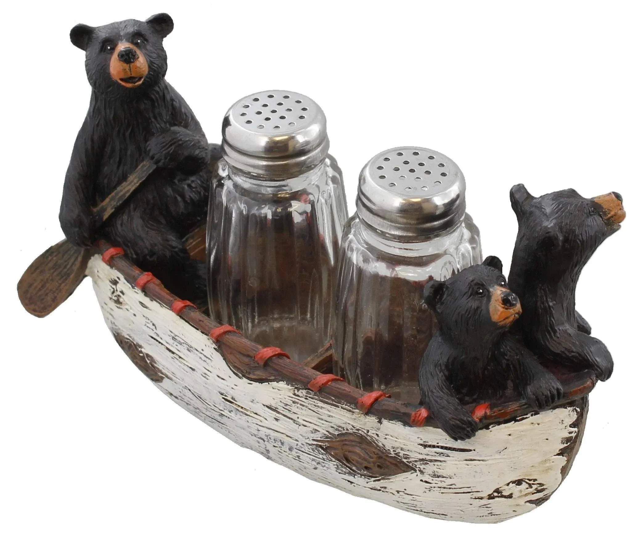 Old River Outdoors Three Black Bears Canoeing Salt & Pepper Set - Rustic Cabin Canoe Cub Decor