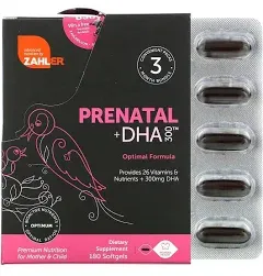 Zahler Prenatal + DHA 300 Vitamins 60 Soft Gels Distressed Box But Sealed