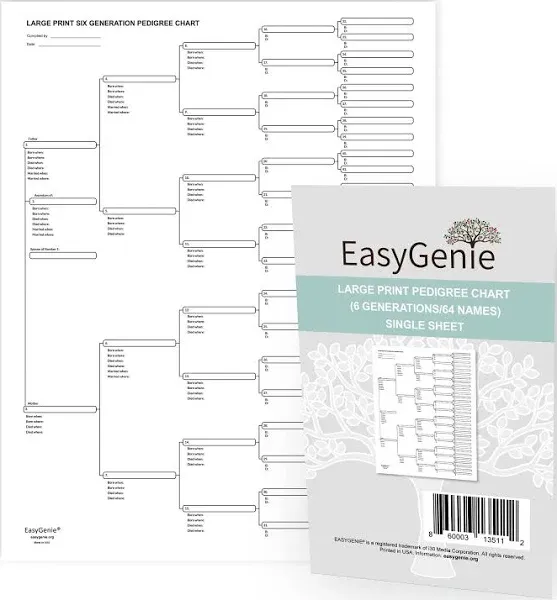 EasyGenie Large Print Blank Pedigree Chart for Ancestry