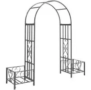 Outsunny 6.7' Steel Garden Arch Arbor w/ Scrollwork Hearts,Planter Box