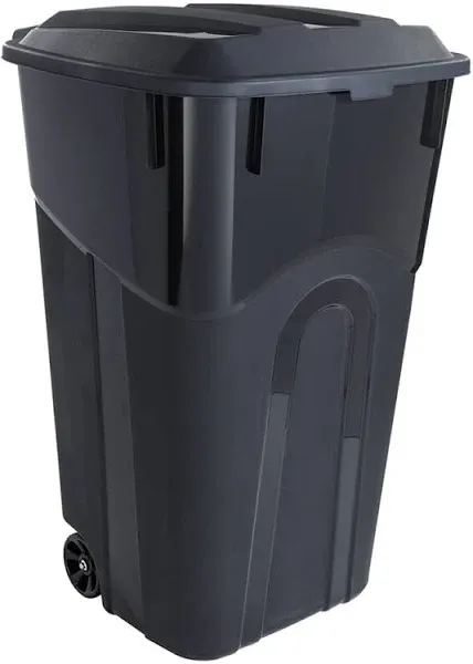 2-PCS 32 Gallon Wheeled Outdoor Garbage Trash Can with Attached Snap Lock Lid