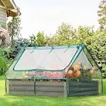 Quictent 6x3x1ft Galvanized Raised Garden Bed with Cover Metal Planter Box Kit, w/ 2 Large Screen Windows Mini Greenhouse 20pcs T Tags 1 Pair of