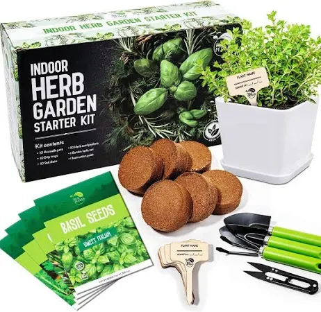 REALPETALED REALPELATED Indoor Herb Garden Kit 10 Non-GMO Herbs Window Herb Garden Kit with 10 Reusable Pots