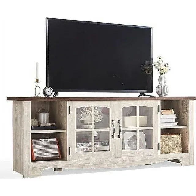 Farmhouse Wood TV Stand with Storage 58-Inch Gray