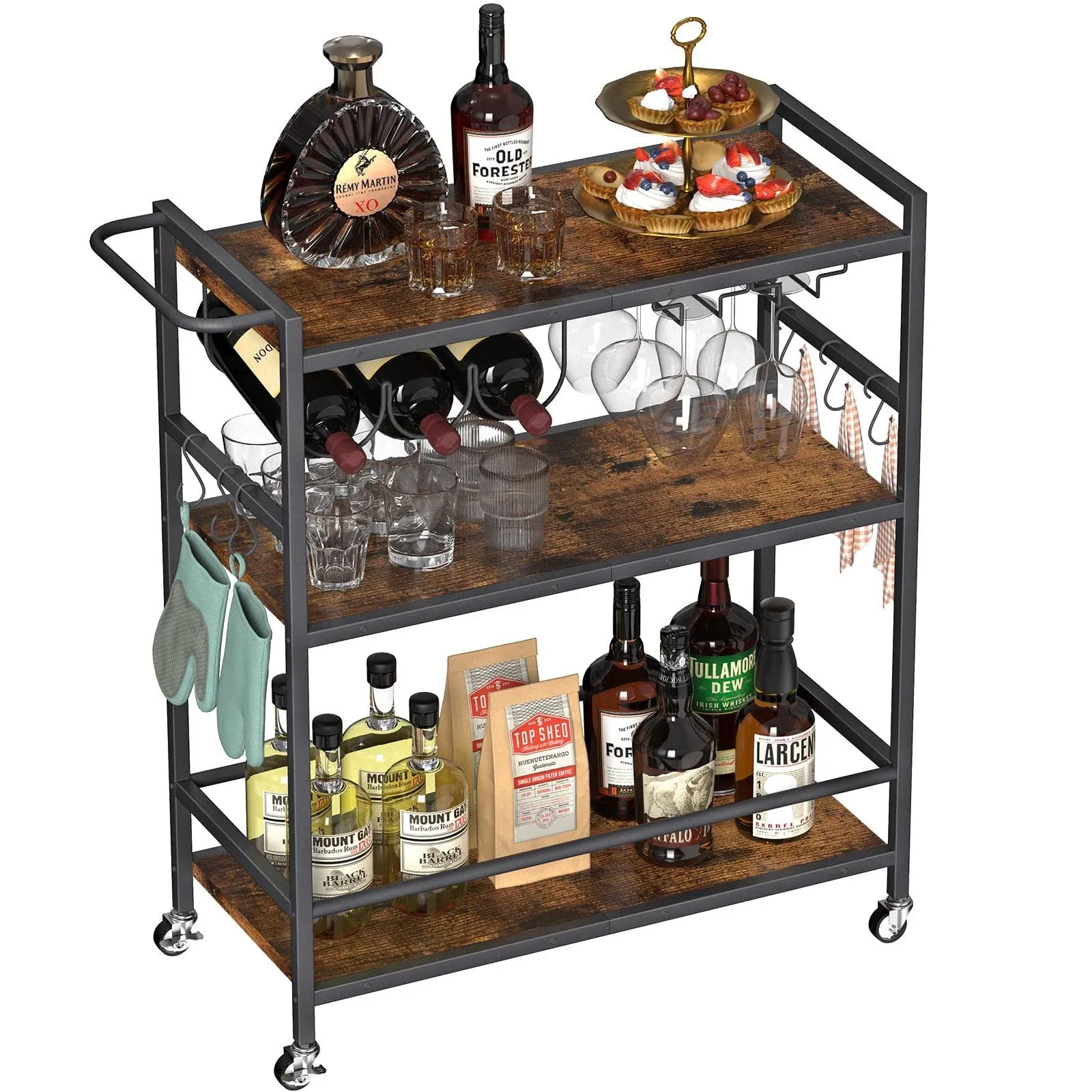 EasyCom 3 Tier Rolling Bar Cart with Wheels