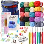 Customize Crochet Set Kit with Crochet Hooks Yarn Set Premium Bundle Includes Yarn Balls, Needles, Accessories Kit,  Tote Bag