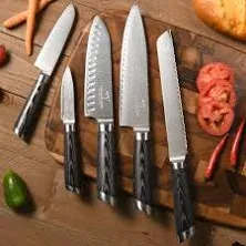 Nanfang Brothers Kitchenware 7-Pieces Damascus Kitchen Knife Set with Wooden Block