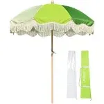 LAGarden 6ft Fringe Patio Umbrella with Tassels & Carry Bag 50 / 60s Vintage Style Umbrella Wood Green,Model: PS6-04