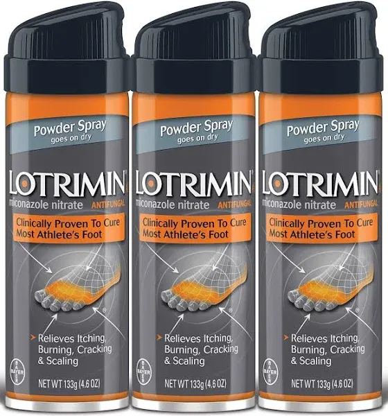 Lotrimin Athlete's Foot Deodorant Antifungal Powder Spray, Miconazole Nitrate 2%, Clinically Proven Effective Antifungal Treatment of Most AF, Jock Itch & Ringworm, 4.6 Ounces Spray Can (Pack of 3)