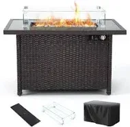 Propane Fire Pits, PAMAPIC 50,000 BTU Auto-Ignition Outdoor Fire Pit Table wi...