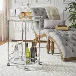 Metropolitan Round Chrome Metal Glass Top Bar Cart by Silver Bar Cart