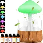 Mriykio Rain Cloud Humidifier Water Drip, Mushroom Rain Cloud Diffuser with 5 Essential Oils, Raining Cloud Night Light with Rain 7 Changing Colors, Desk