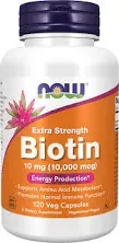 NOW Foods Extra Strength Biotin 10000mcg / 10 mg - 200 Count - Hair, Skin, Nail - Supplement for Men and Women - B7 Vitamin - Vegetarian, Vegan, Non-GMO