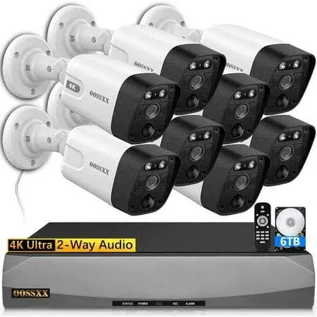 Oossxx (90 Days Storage & 4K /8.0 Megapixel ) 2-Way Audio 130 Ultra Wide-Angle Outdoor PoE Security Camera System Home Security System Video